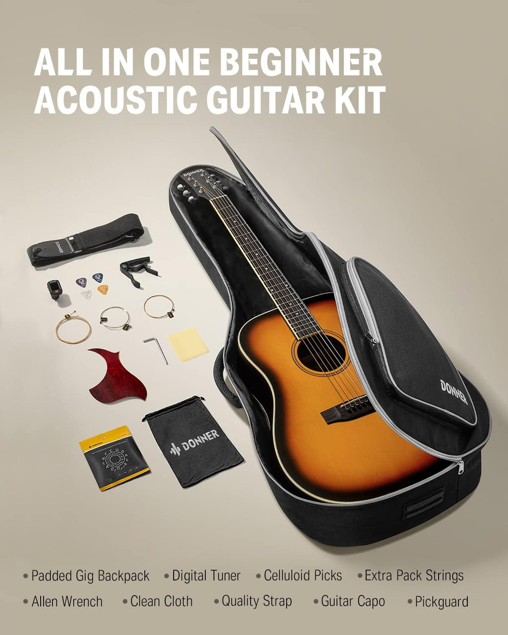 Acoustic Guitar for Beginner Adult Full Size Dreadnought Acustica Guitarra Bundle Kit with Free Online Lesson Bag