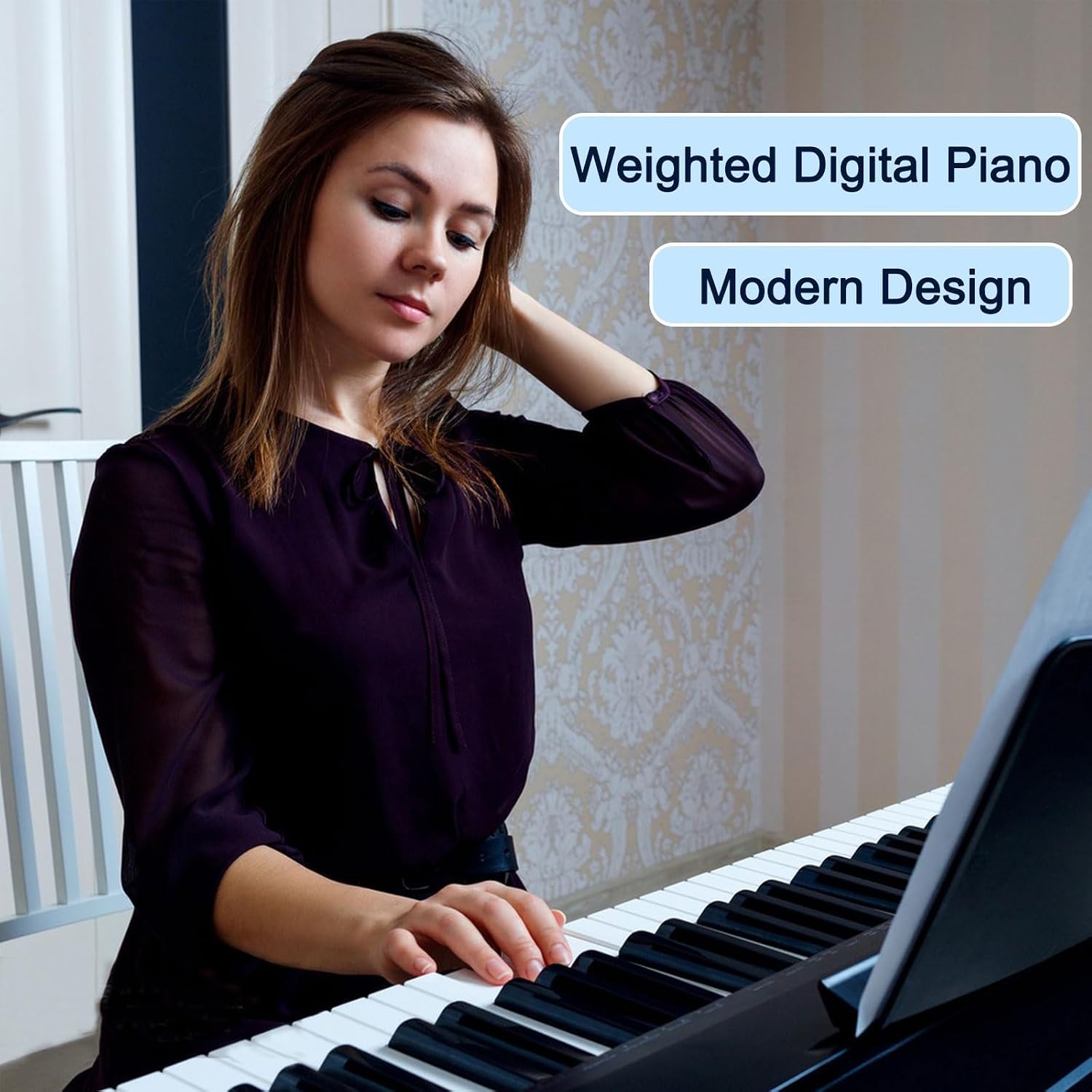 88 Key Piano Keyboard, Electric Digital Piano with Semi Weighted Keys, Keyboard Piano with Sustain Pedal, Power