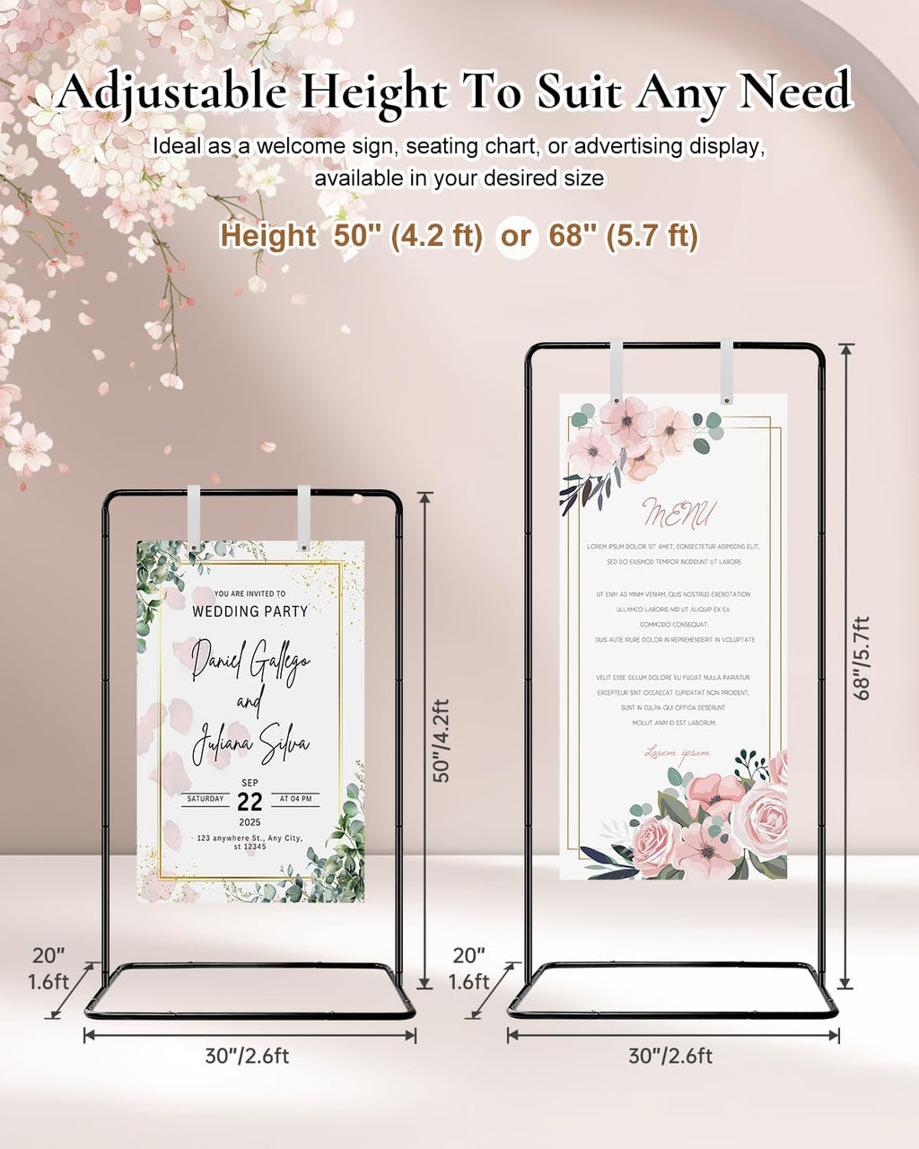 Wedding Welcome Sign Stand - Welcome to our Wedding Sign Holder, Black Easel Stand for Sign Poster With 39 Premium