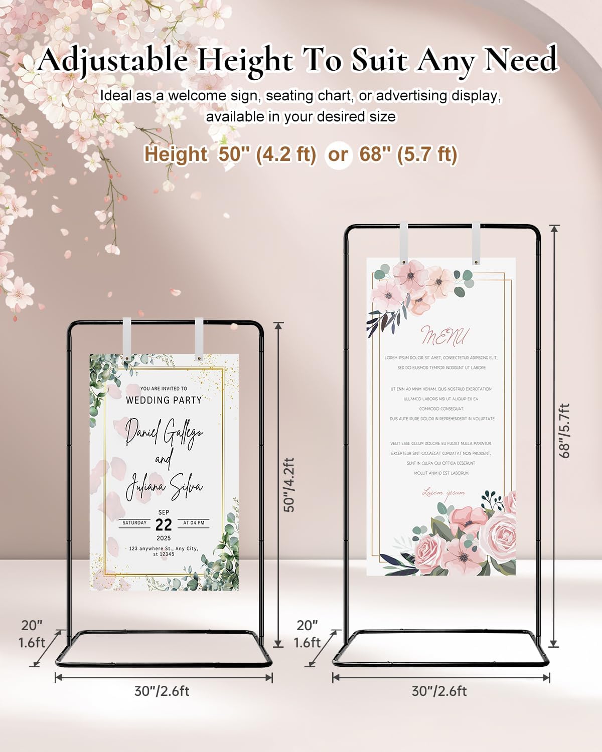 Wedding Welcome Sign Stand - Welcome to our Wedding Sign Holder, Black Easel Stand for Sign Poster With 39 Premium