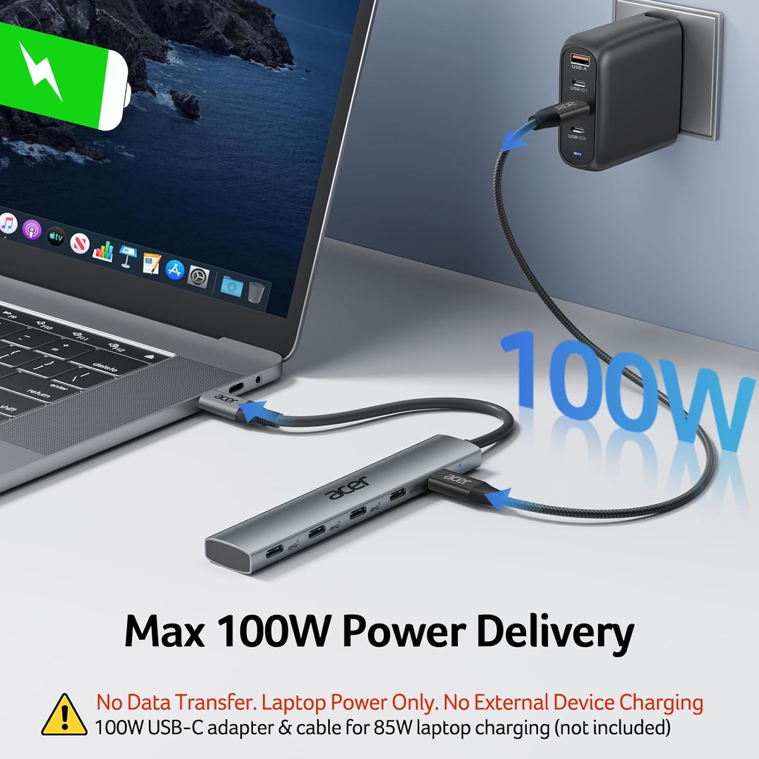10 Gbps USB C Hub, USBC Splitter with 4*USB C 3.2 and 100W PD Port, Fast Transfer Type-C Multiport Adapter Compatible