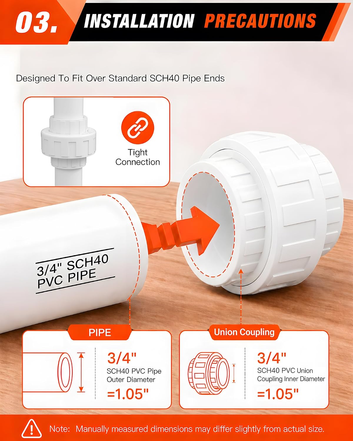 20 Pcs 3/4 Inch PVC Union Coupling, Socket x Socket Schedule 40 PVC Union