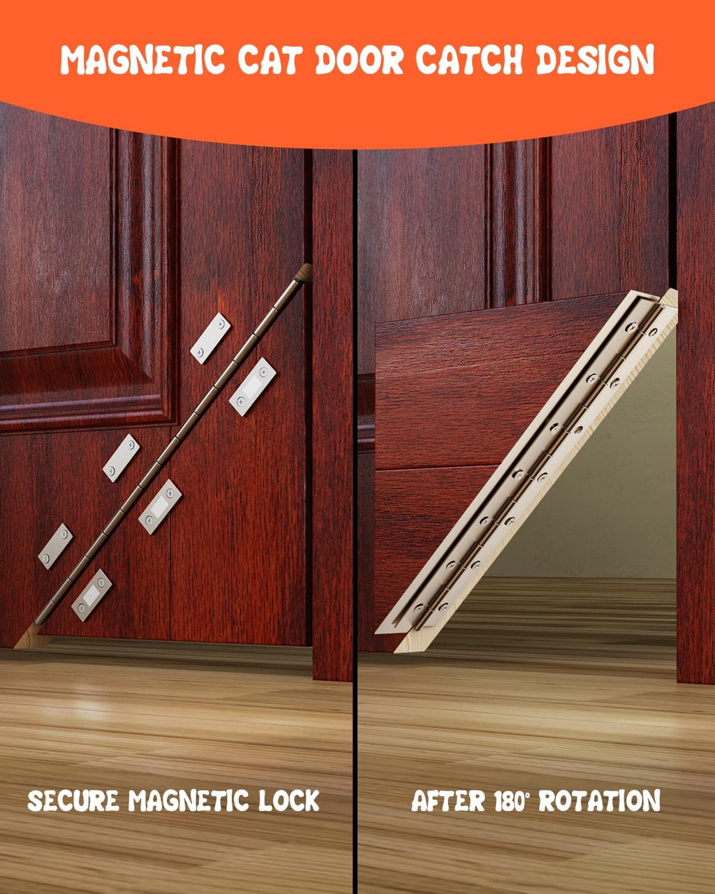 Cat Corner Door Hinge Kit, Interior Pet Flap Magnetic Locking DIY