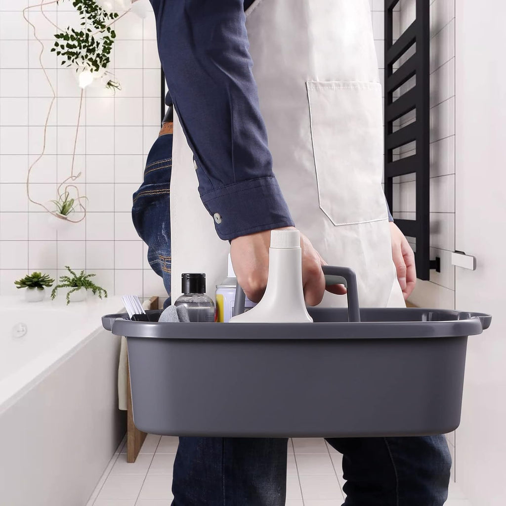 2-Pack Large Gray Cleaning Caddy for Cleaning Supplies with Handle - Portable Plastic Tote Organizer for Shower
