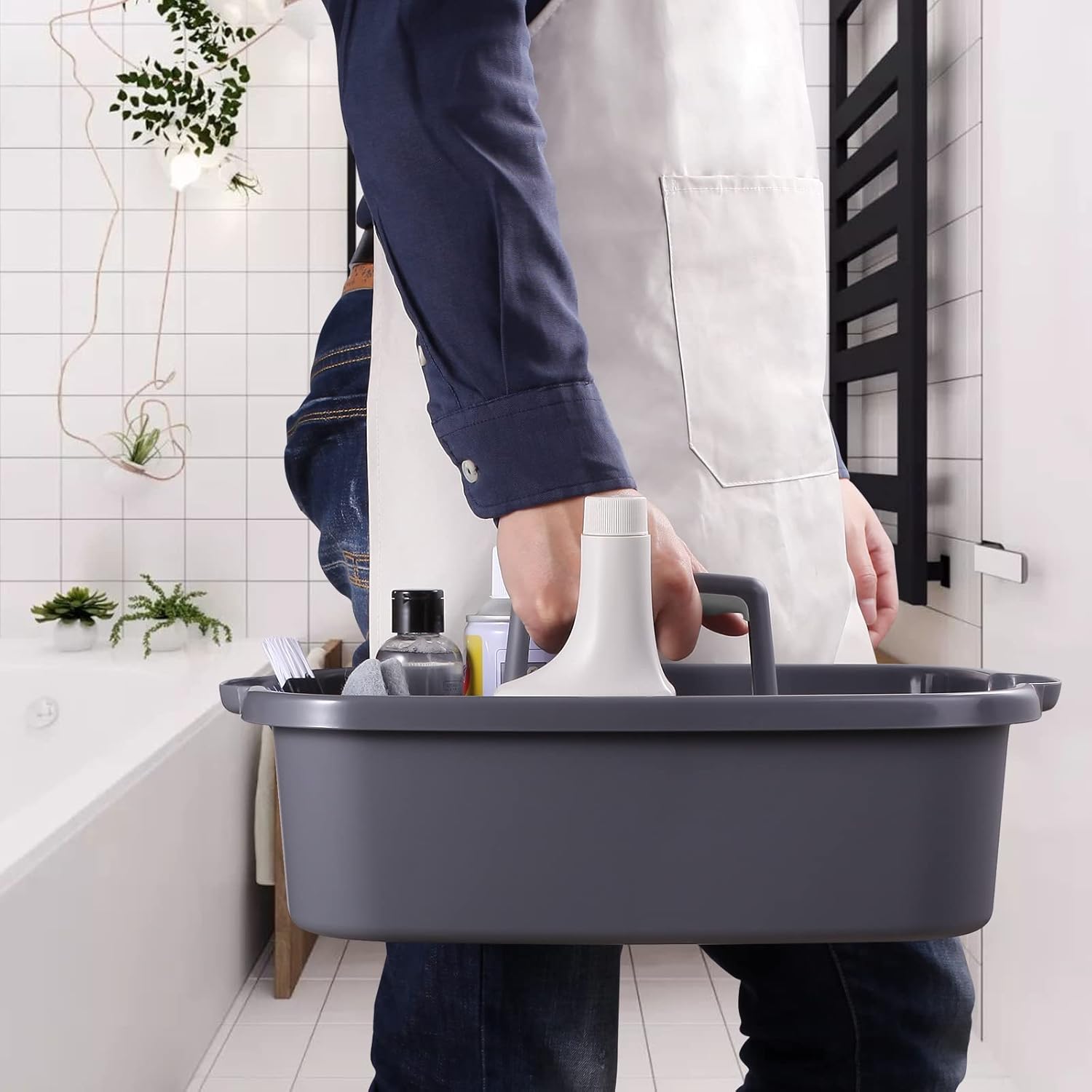 2-Pack Large Gray Cleaning Caddy for Cleaning Supplies with Handle - Portable Plastic Tote Organizer for Shower