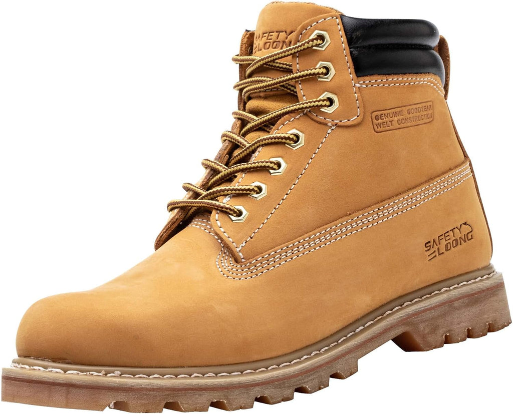 Steel Toe Work Boots for Men, 6-Inch Non Slip Comfortable Leather Waterproof Industrial Construction Safety Workboots