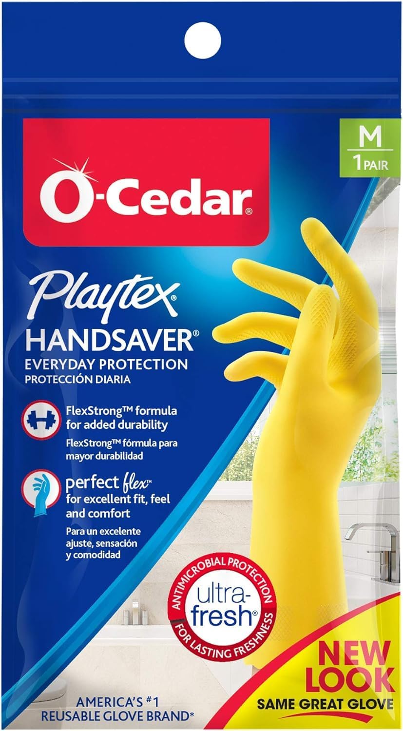 HandSaver Reuseable Rubber Cleaning Gloves (Medium, 2 Pairs), Everyday Protection Reusable Household Gloves