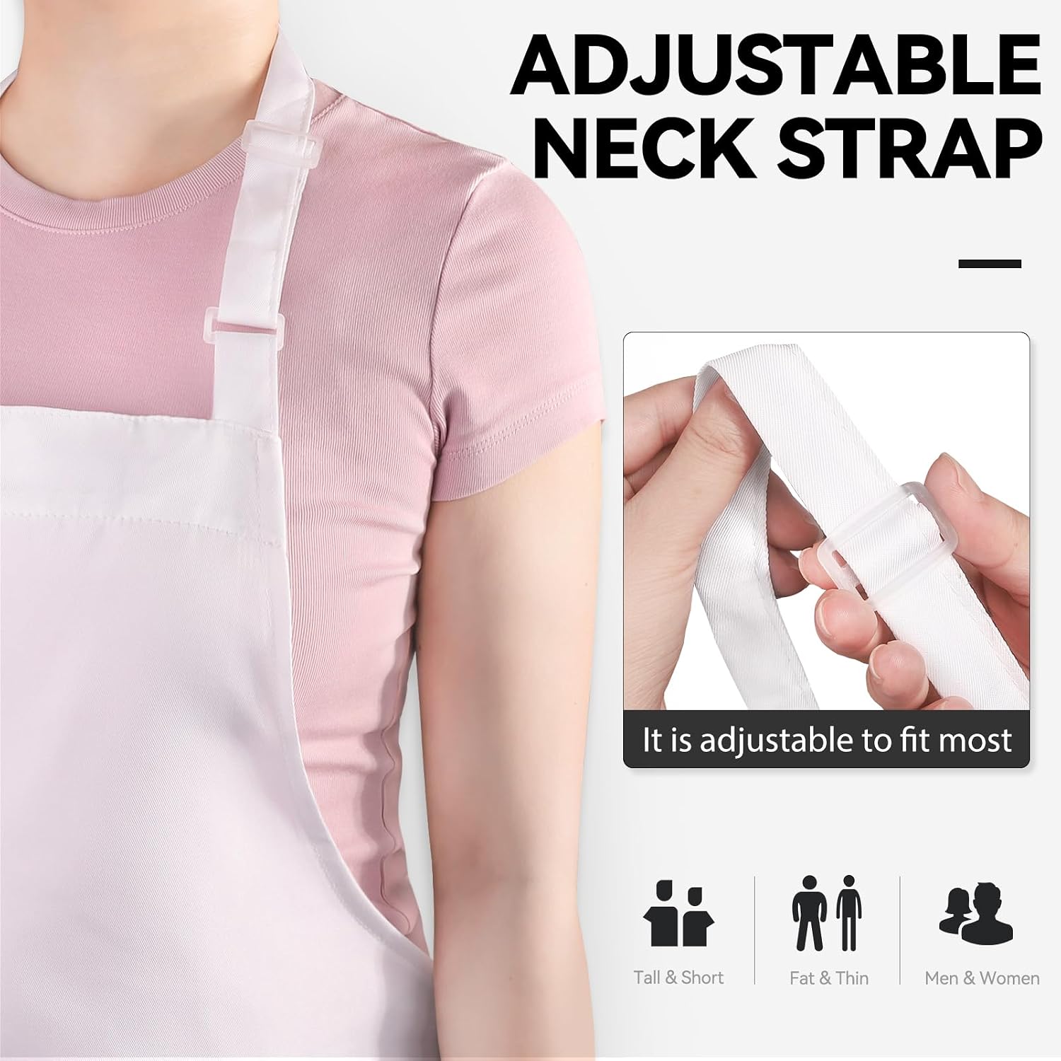 White Chef Hat and Apron, Adjustable Chef Costume Set, Kitchen Cooking Baking Apron with 2 Pockets for Men and Women