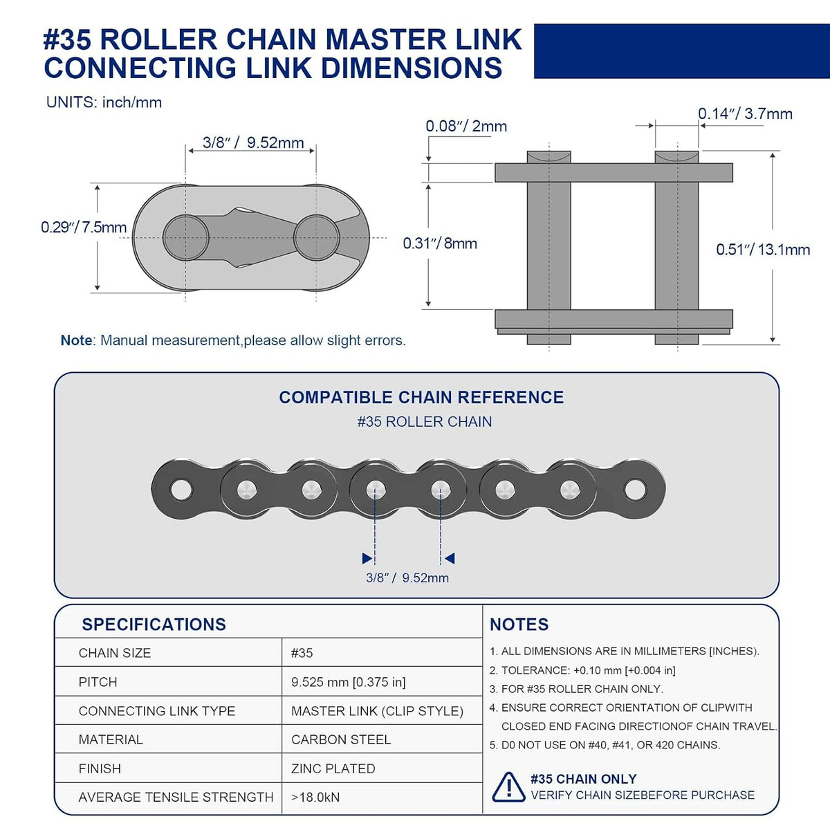 10Pcs #35 Chain Master Link Roller Connector Kit