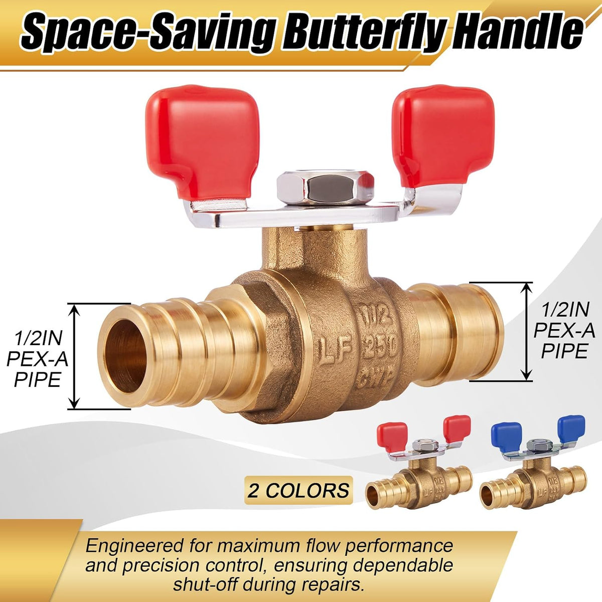 8 Pack 1/2" Pex-A Expansion Ball Valve with Butterfly Level
