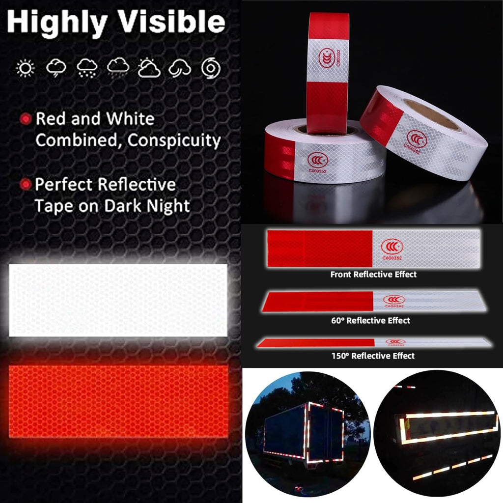 Reflective Tape for Trailers 2" x 150' Red & White Outdoor Waterproof