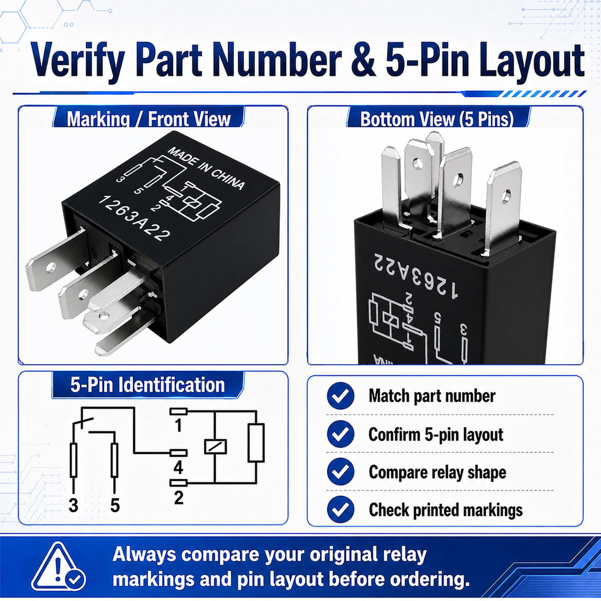 Cuttnell 3-Pack G8HE-1C7T-R1-DC12 Relay 12V 40A 5-Pin