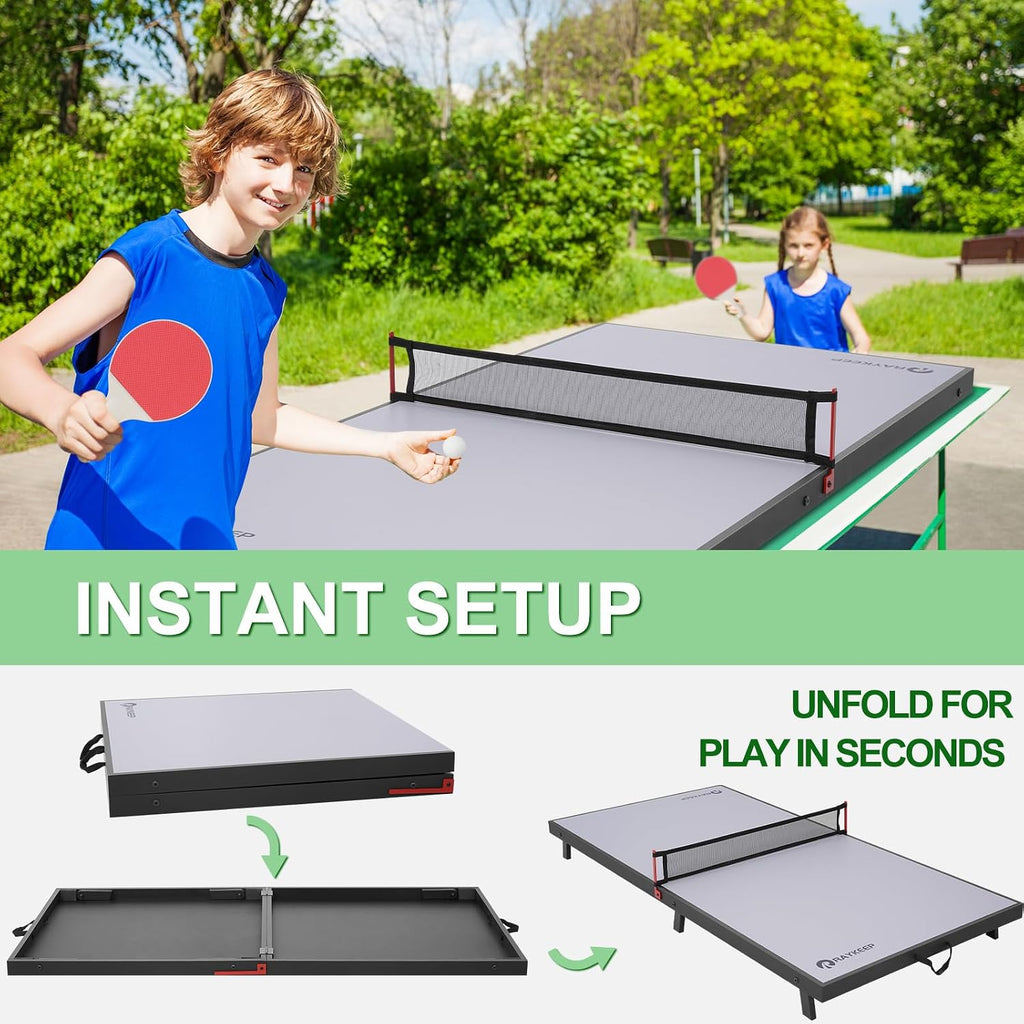 Mini Foldable Ping Pong Table Topper w/Net, 2 Paddles, 2 Balls | 48"x24“ Portable Table Tennis Table Game, Indoor &