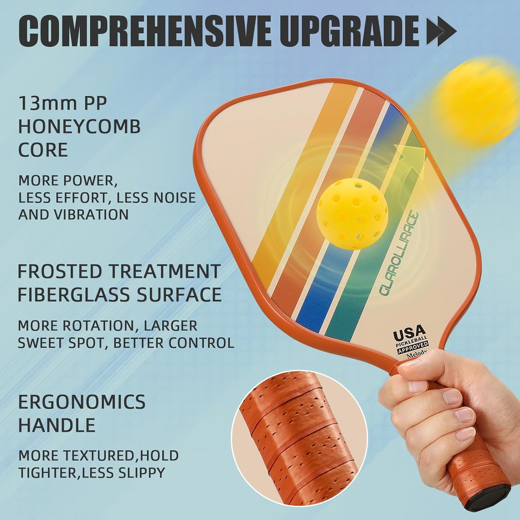 Pickleball Paddles Set of 2 | 4 Pickleball Rackets, USAPA Approved Pickleball Set, Fiberglass | Carbon Fiber Surface