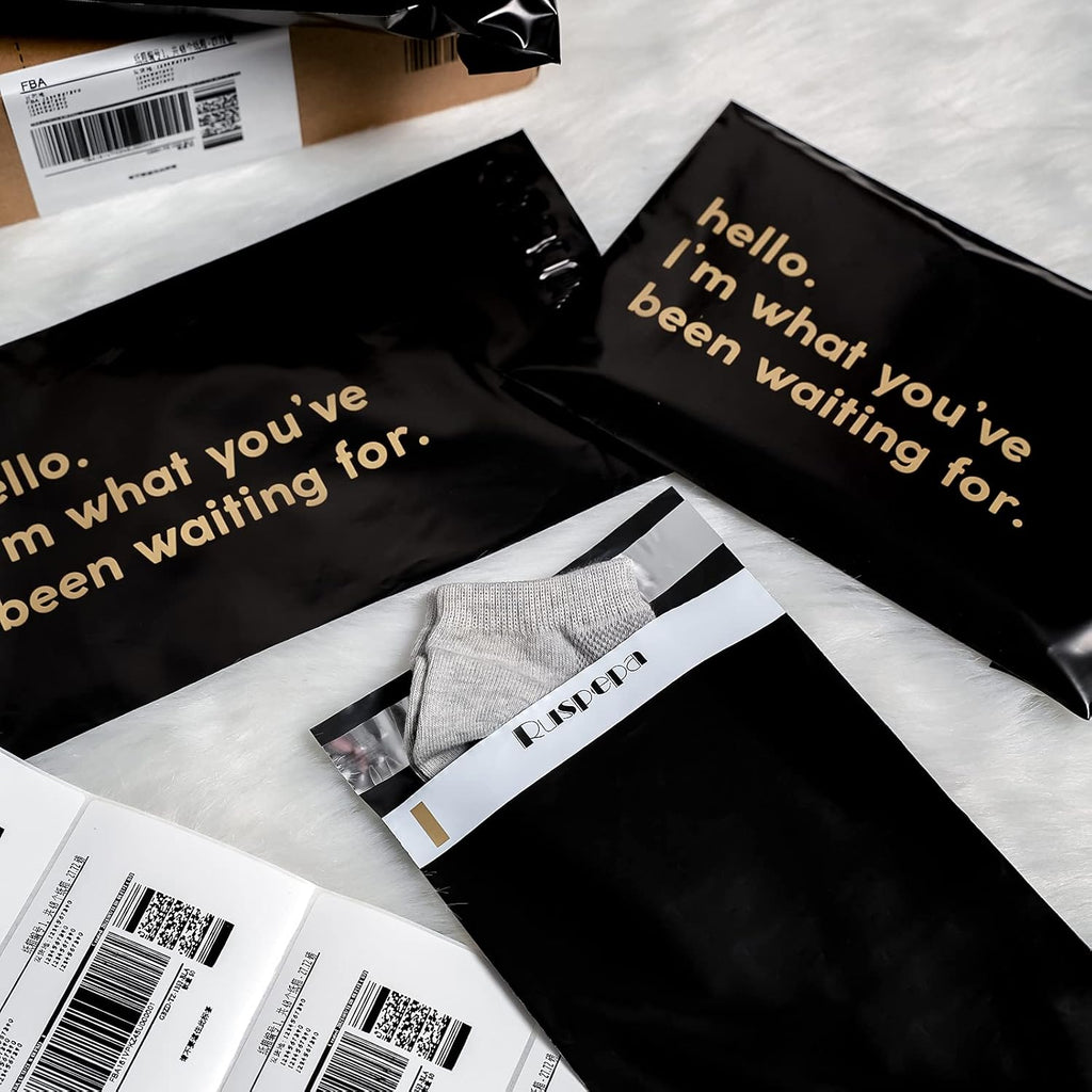 Poly Mailer Shipping Bag with Self Sealing, Business Text Printed Design, 100 Pack 6 x 9 inches, Black