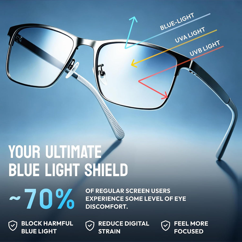 Blue Light Blocking Glasses for Men - Ultra-Light Metal Frame Relieve Eyestrain and Eye Protection, Blocking Glasses