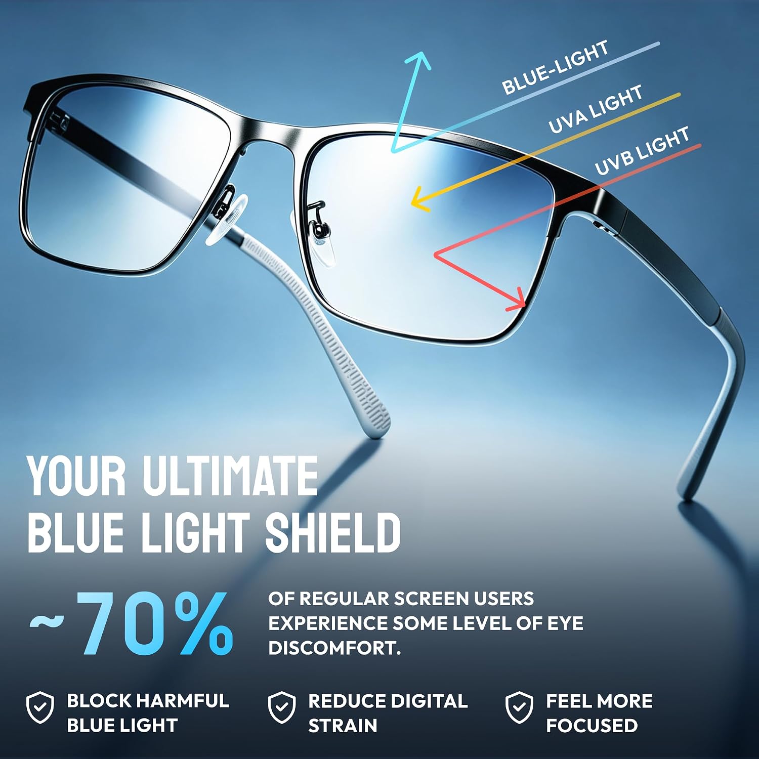 Blue Light Blocking Glasses for Men - Ultra-Light Metal Frame Relieve Eyestrain and Eye Protection, Blocking Glasses