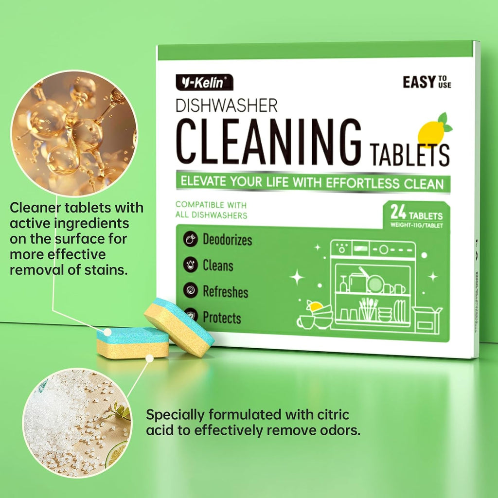 Dishwasher Cleaner and Deodorizer Tablets, Dishwasher Cleaning Tablets 24 Pack - Helps Remove Limescale & Odor