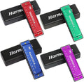 4PCS Key of C 10 Hole 10 Tones Titanium Color Harmonica | Portable with Case,Rich Sound Diatonic Red, Blue, Green
