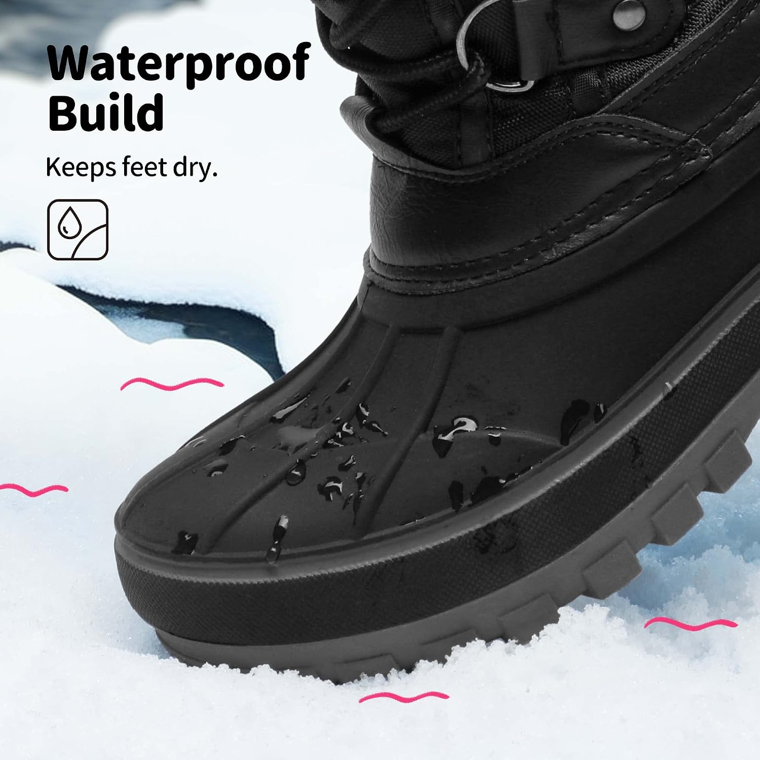 Girls Snow Waterproof Winter Boots | Warm Faux Fur Lined Outdoor Secure Grip Anti Slip Outsole Easy Wear Windproof