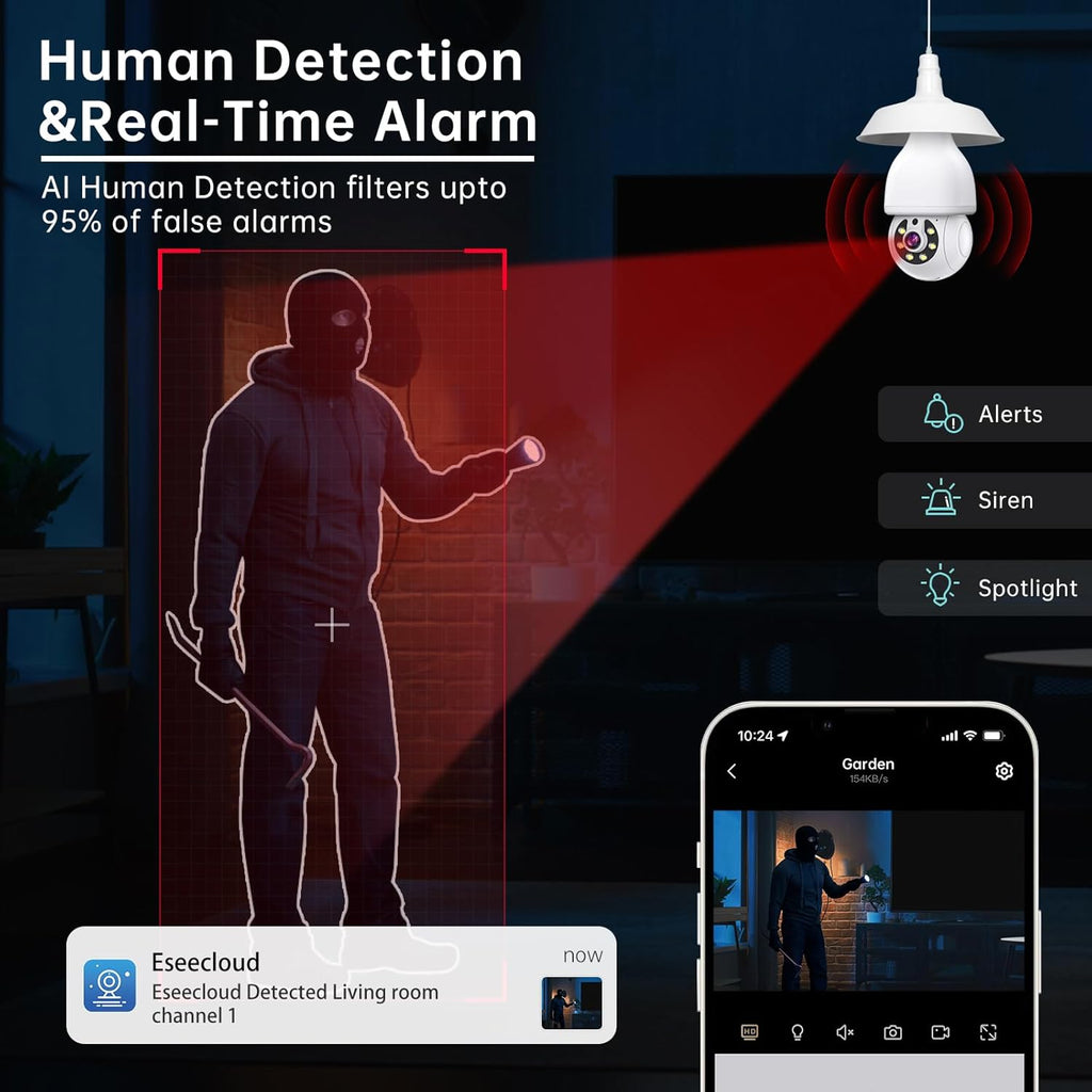 2K Light Bulb Security Camera 5G&2.4G WiFi Security Cameras Wireless Outdoor Indoor,360°Bulb Cameras for Home