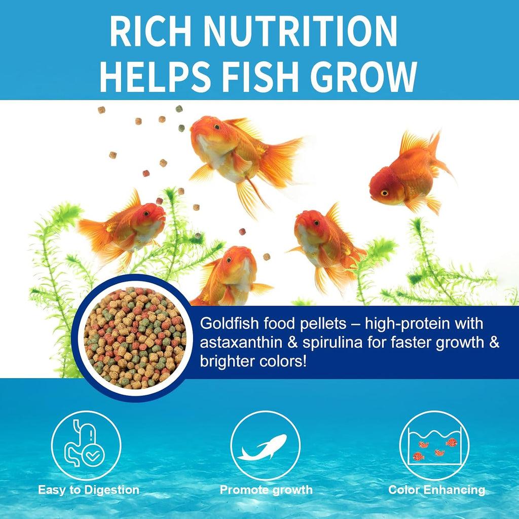 Floating Goldfish Food Pellets 12oz - Pond Fish Food Growth Formula with Krill Spirulina Color Enhancing for Goldfish