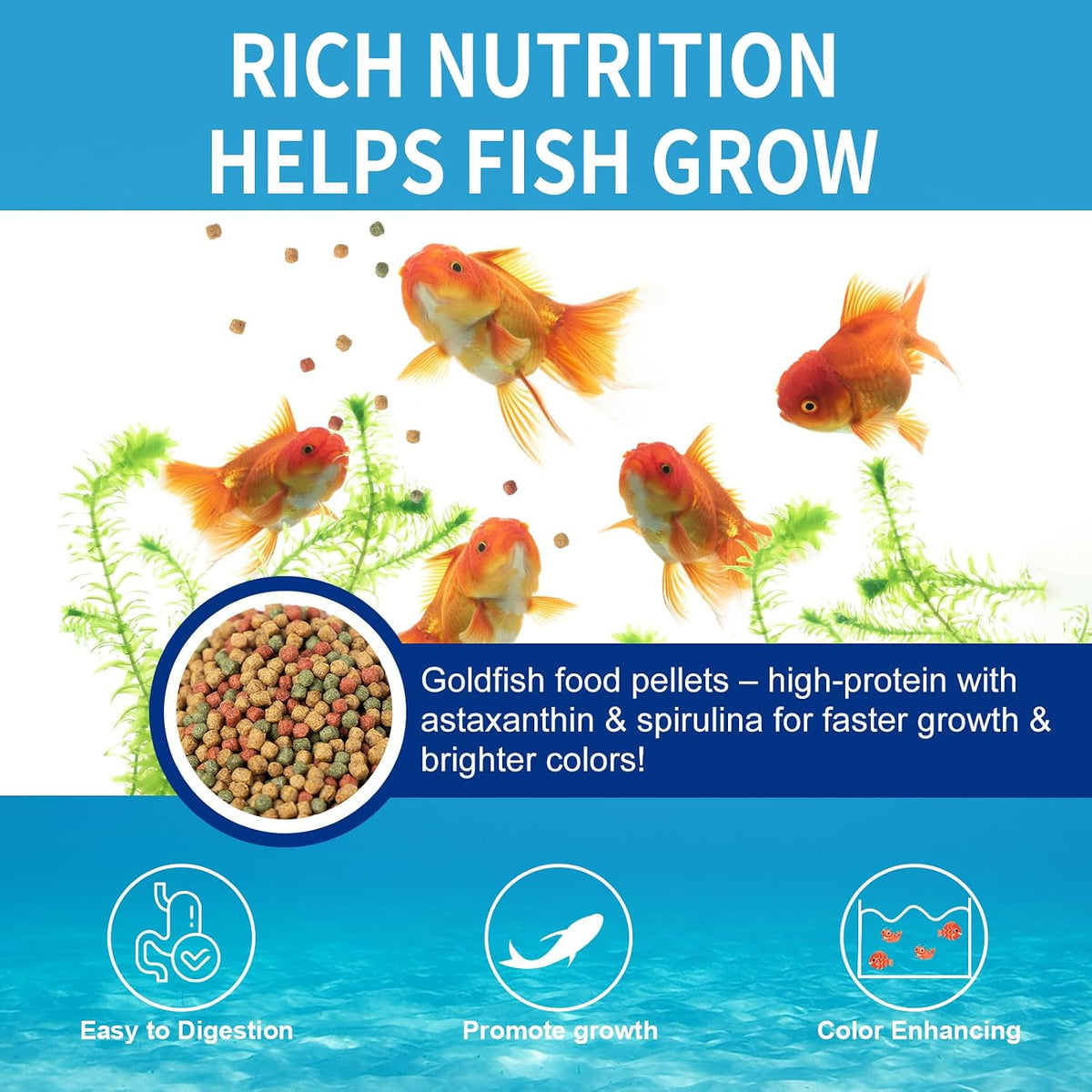 Floating Goldfish Food Pellets 12oz - Pond Fish Food Growth Formula with Krill Spirulina Color Enhancing for Goldfish