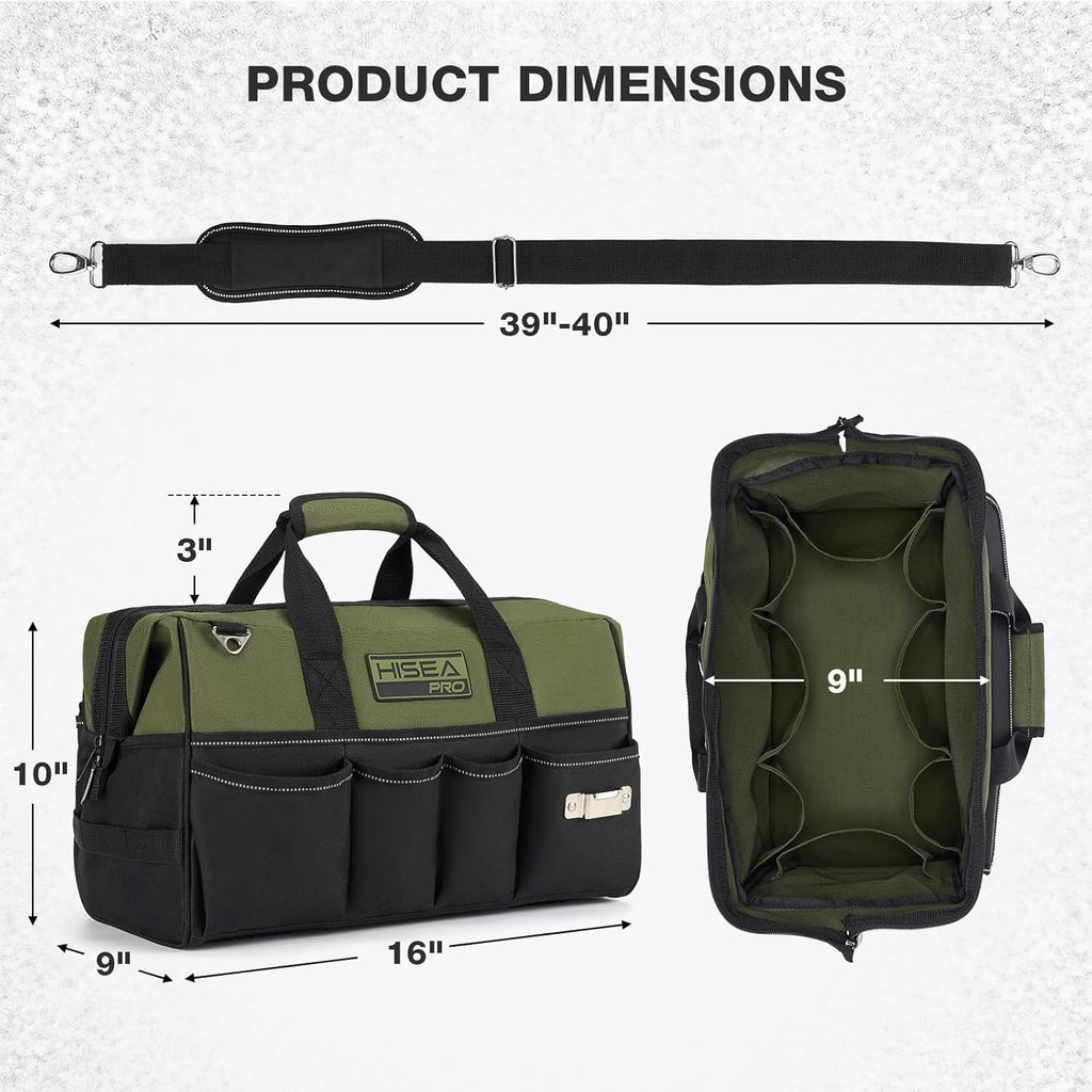 Heavy Duty Tool Bag 20 Pockets, 16-Inch Portable Tool Box Organizer, 600D Waterproof Wide Mouth Large Storage Toolbag