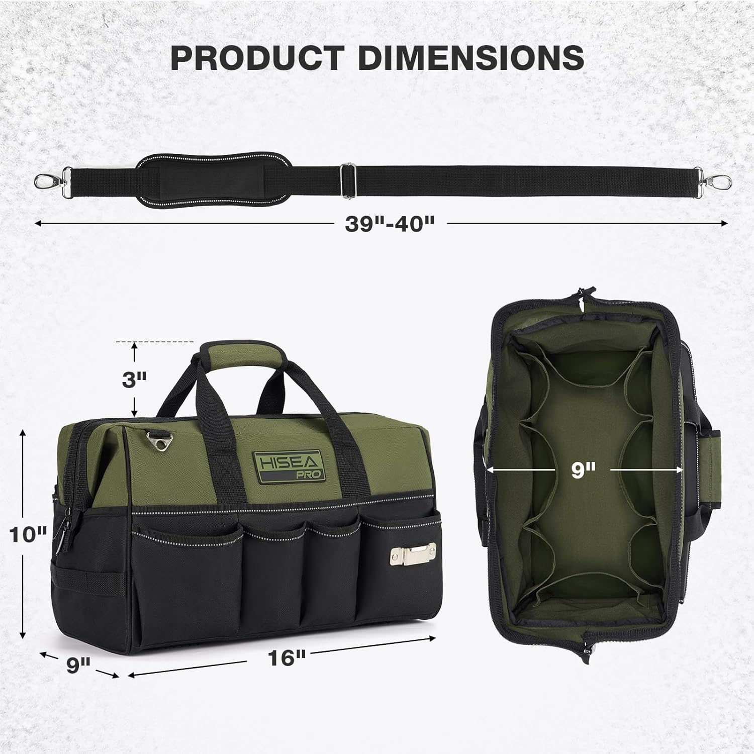 Heavy Duty Tool Bag 20 Pockets, 16-Inch Portable Tool Box Organizer, 600D Waterproof Wide Mouth Large Storage Toolbag