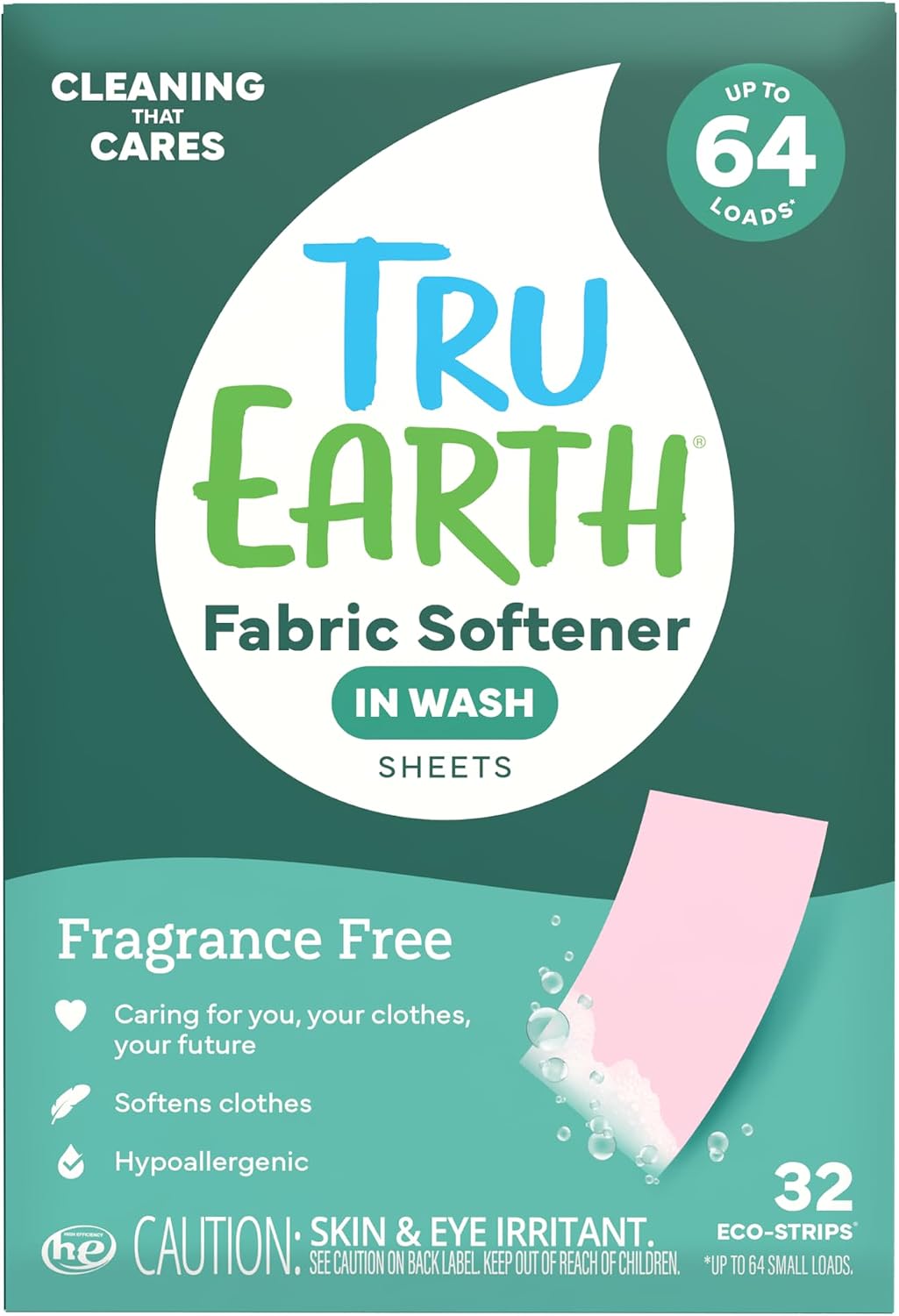 In Wash Fabric Softener Sheets, Unscented, 64 Loads