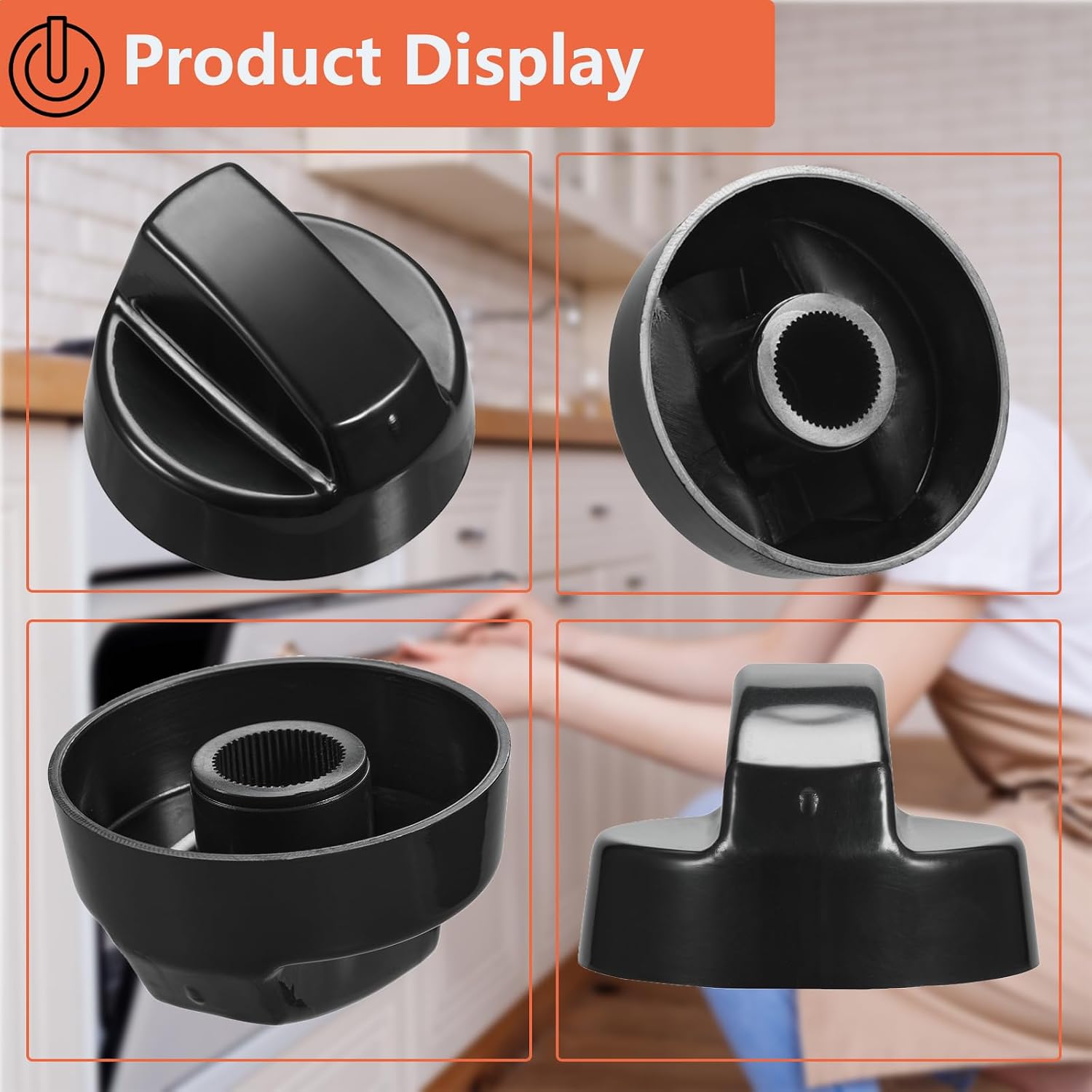 Upgraded 4 Pack Universal Control Knobs with 12 Adapters Black | Wide Application for Oven Stove Range Universal