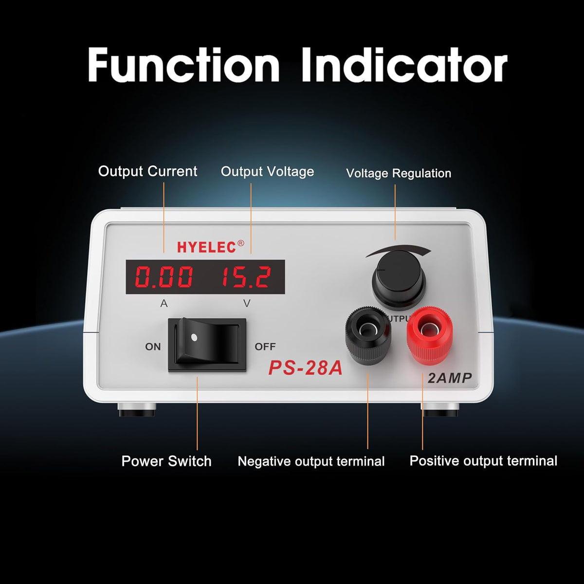 Adjustable DC Power Supply, Continuously Adjustable 1.5V-15V Max 2A, Regulated Variable Bench Power Supply with LED Display, Alligator Leads Including