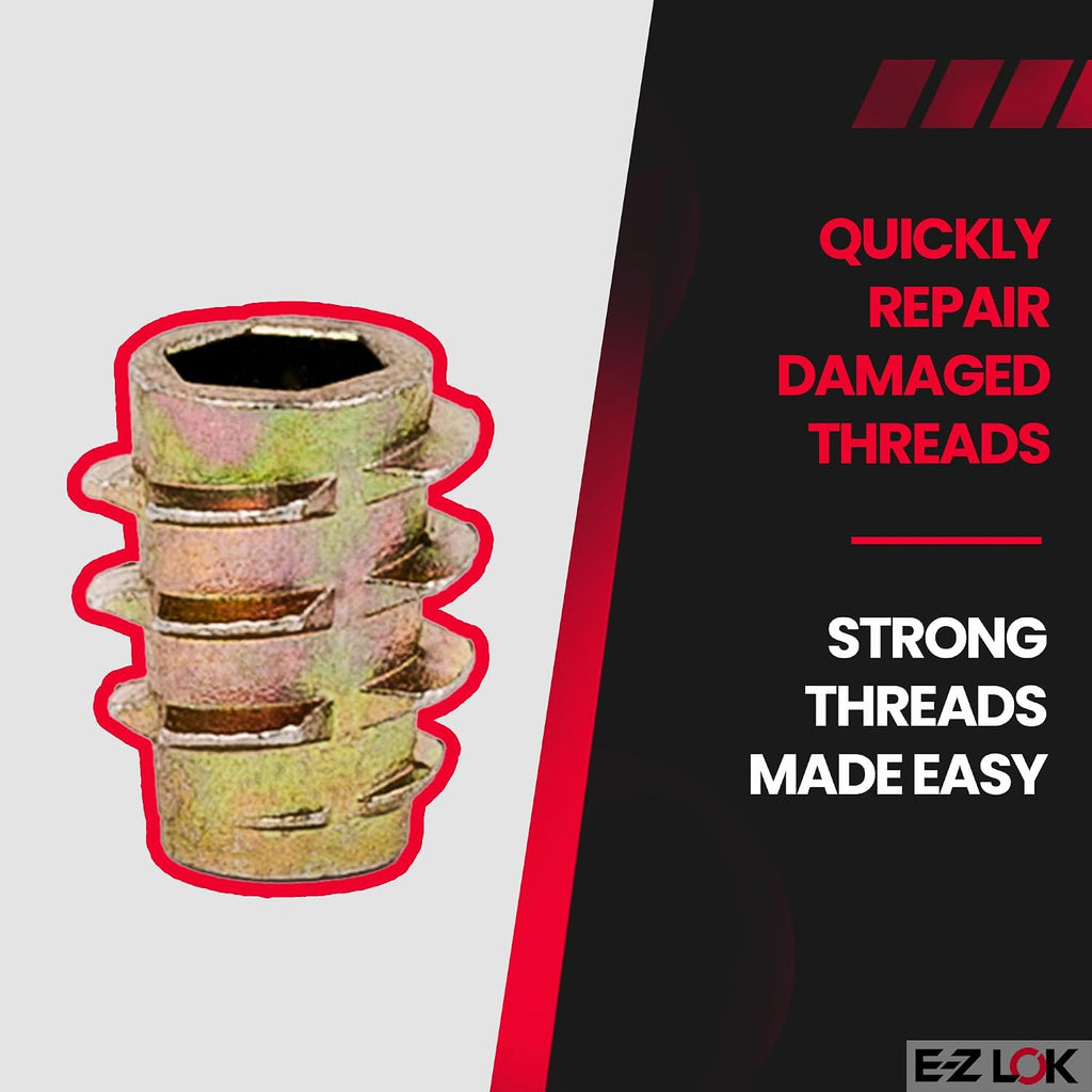 E-Z LOK Hex Thread Insert for Soft Wood, Flush, 10-32, 10mm, 50 ct