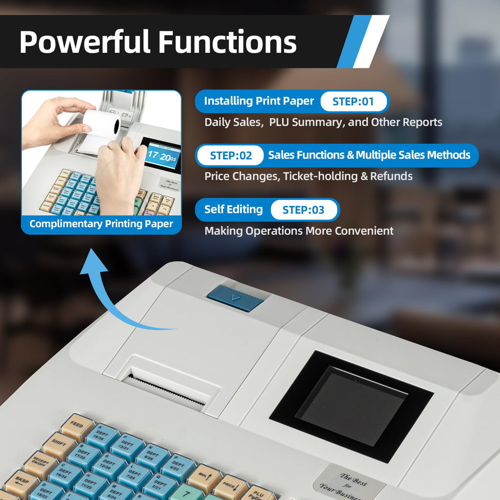 48 keys Electronic Cash Register with Pos System and Removable Cash Tray, LCD Operator Display and Multiple