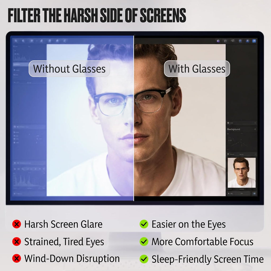 Blue Light Glasses for Men Computer - Gaming Blocking Anti Eyestrain UV Clear Lens Vintage Half Frame Fake Eyeglasses