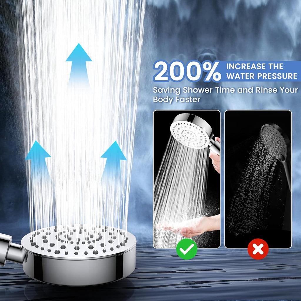 Filtered Shower Head with Handheld, High Pressure Shower Filter Head | ALL METAL, 6 Spray, Anti-clog Nozzles