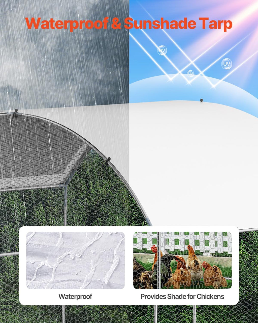 Large Metal Chicken Coop with Run, 13.1 x 9.8 x 6.5 ft Walkin Chicken Coop for Yard with Waterproof Cover, Dome Roof
