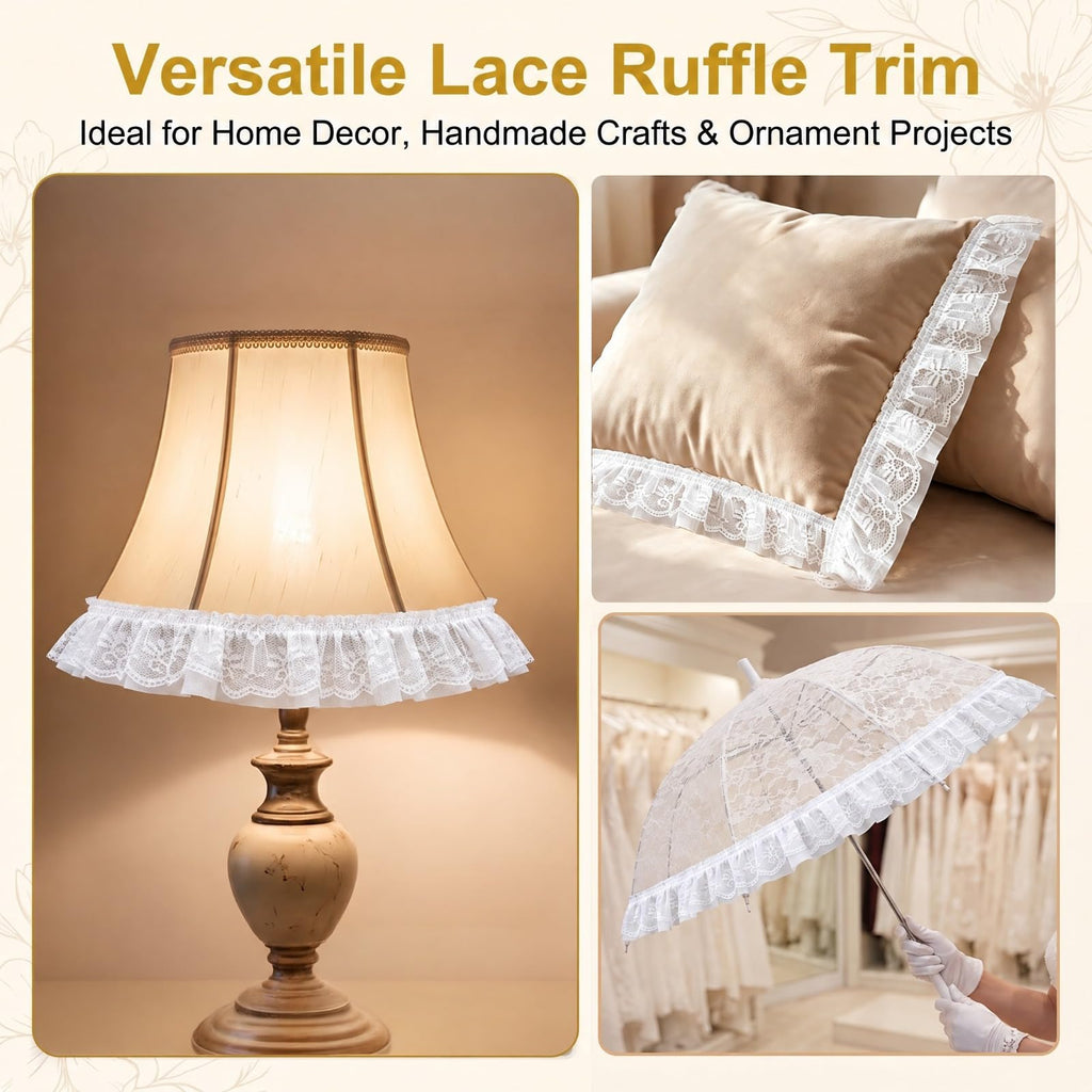 10 Yards White Vintage Double-Layer Lace Trim Ruffle Ribbon