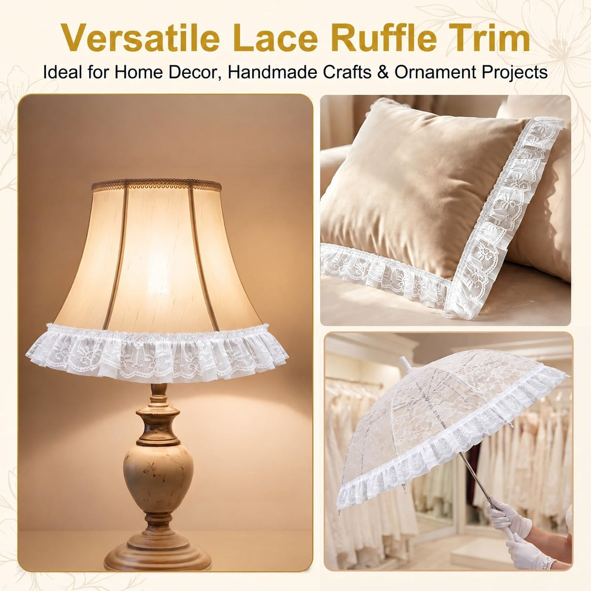 10 Yards White Vintage Double-Layer Lace Trim Ruffle Ribbon