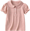Girls Polo Shirt Peter Pan Collar Puff Short Sleeve Cute Blouse Top | Soft Breathable Cotton Uniform Tee, Ruffled