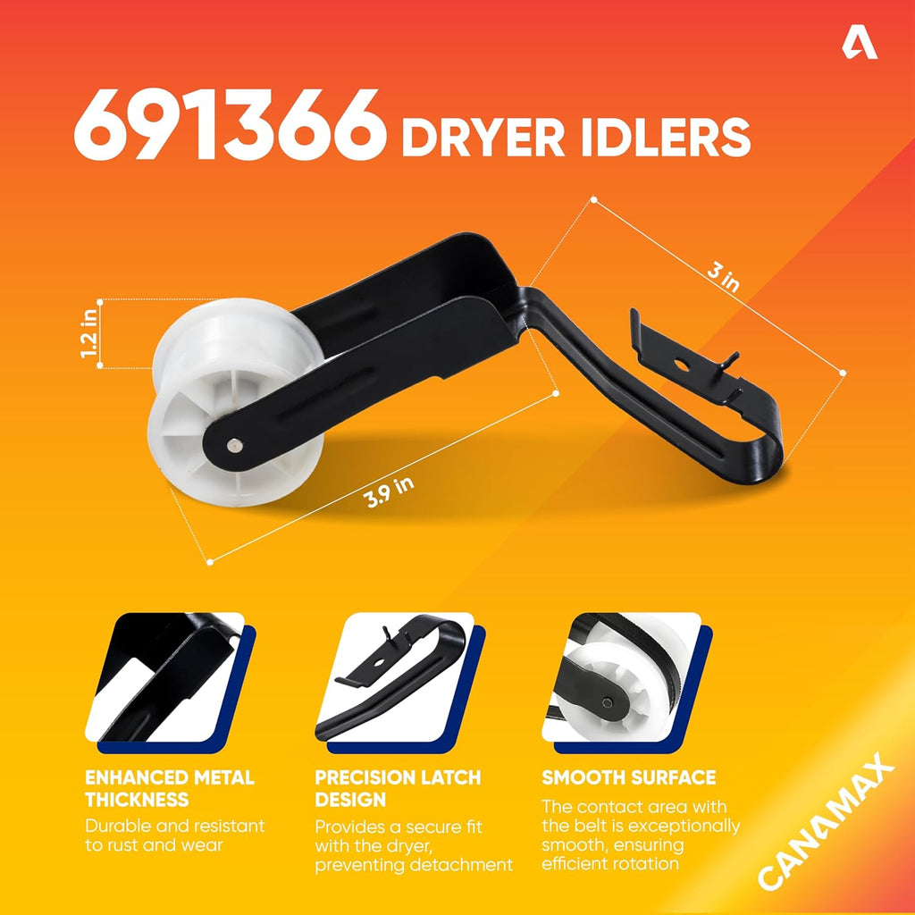 [UPGRADED 2026] 4392065 Dryer Repair Kit with 349241T Drum Roller Kit, 691366 Idler Pulley and 341241 Belt by Canamax