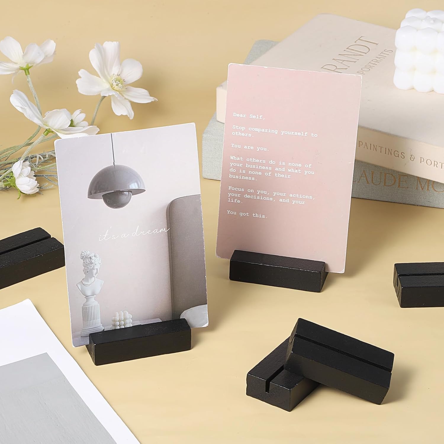 Wood Place Card Holders, 6 PCS Black Table Number Holders, Wood Stand for Wedding Party Events Exhibition Decoration