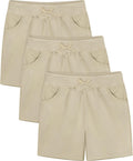 3 Pack Girls School Uniform Bermuda Shorts Pull-on Chino Elastic Waist Summer Soft Play Shorts with Pockets 5-13Y