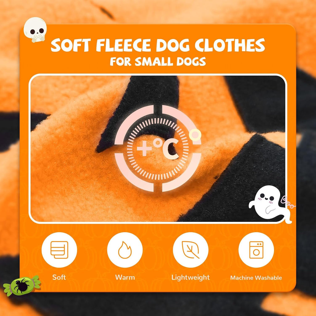 Dog Halloween Sweater Soft Fleece Puppy Cat Fall Winter Clothes Cute Pumpkin Halloween Dog Costumes with Sleeves