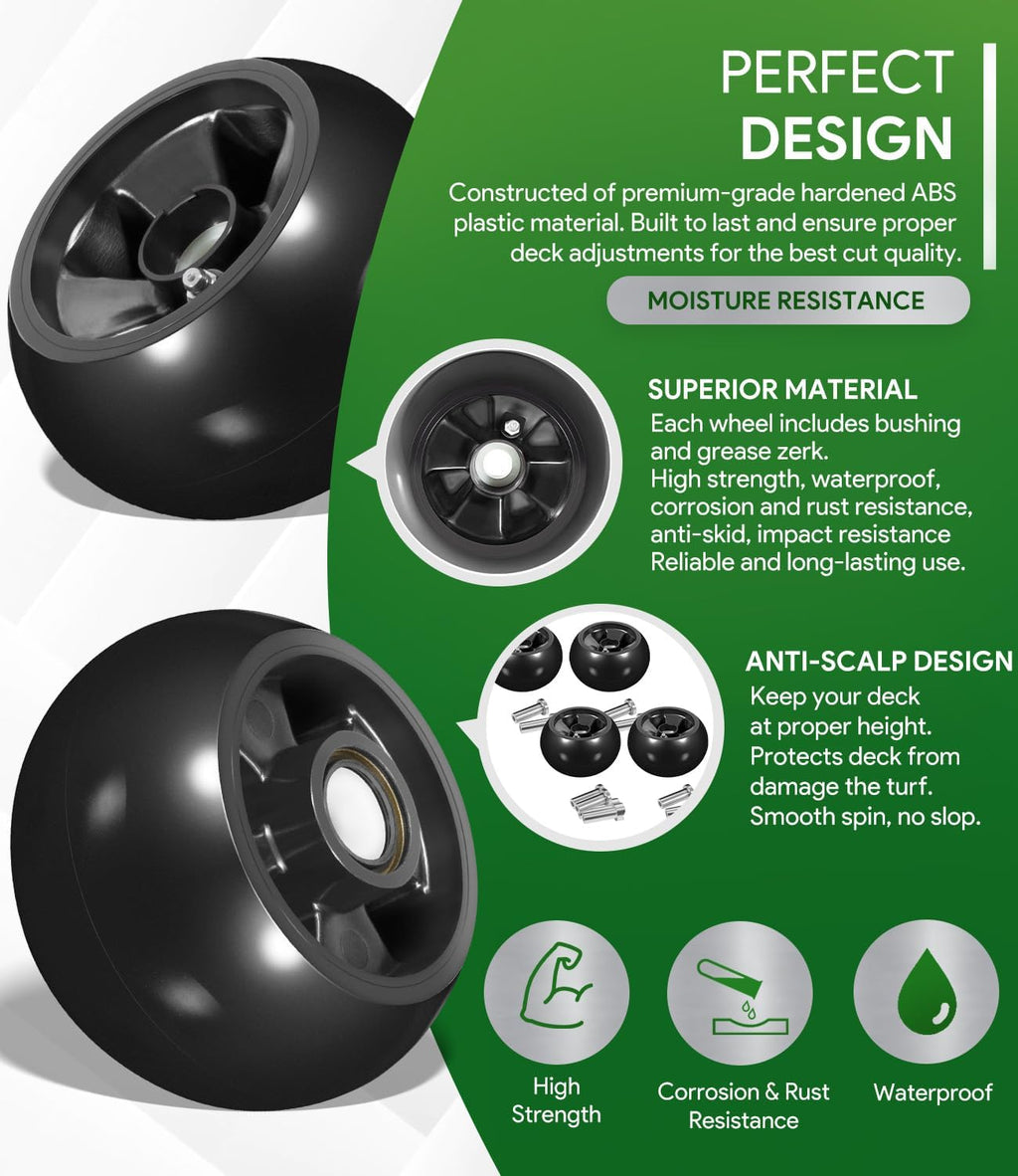 4 Pack AM125172 Plastic Deck Gauge Wheel Kit Compatible with John Deere 48", 54", 60", 62“, 72" Deck Lawn Tractor Mowers Wheel Kit, AM124706, 210-300