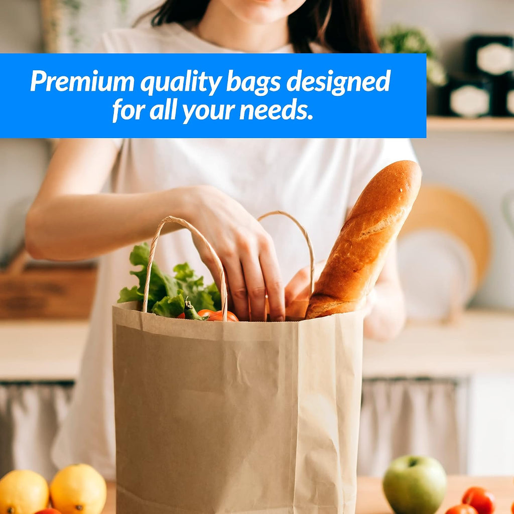 55 Pack Paper Bags with Handles | Kraft Brown