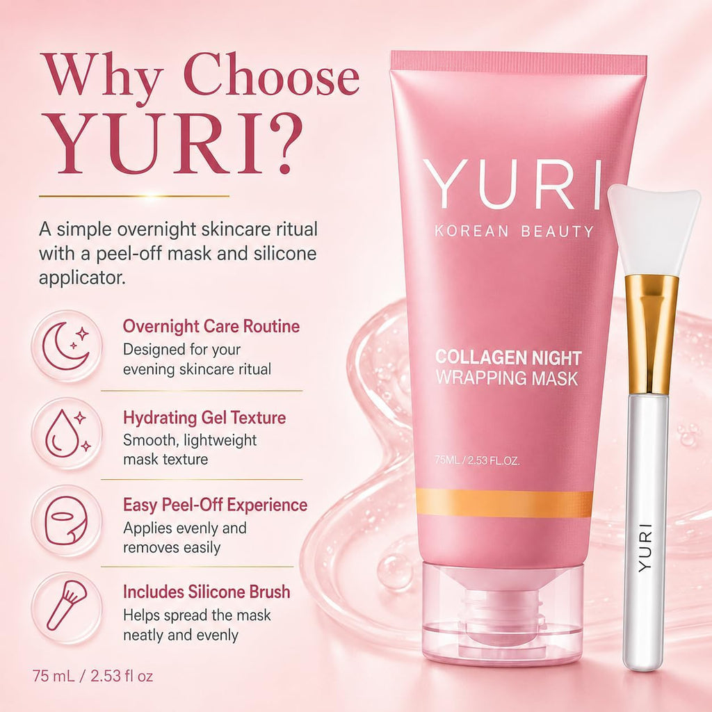 YURI Collagen Night Wrapping Mask, Overnight Peel-Off Face Mask, 2.53 fl.oz