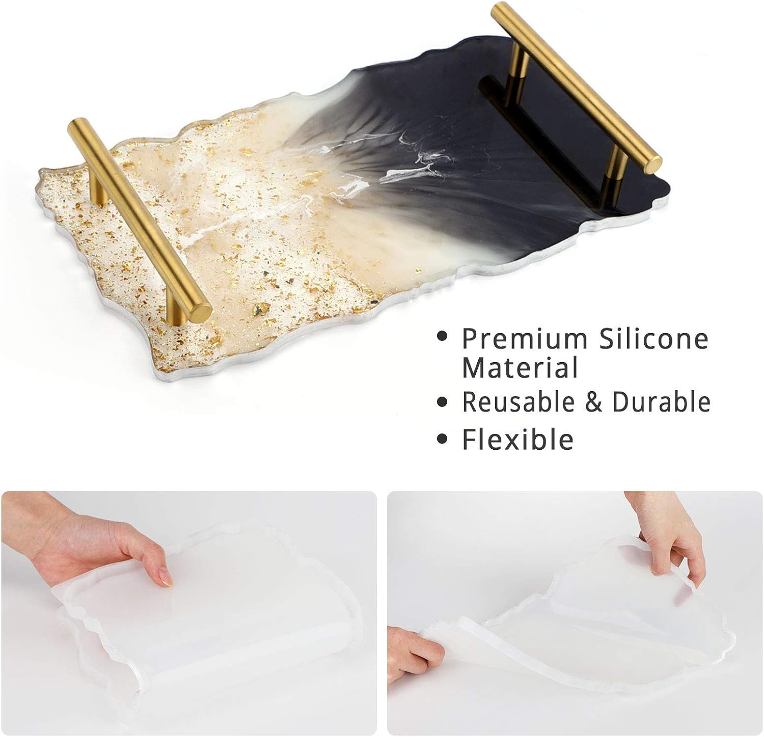 Tray Resin Molds for Casting, Gartful 4PCS Large Silicone Epoxy Molds, Geode Agate Platter Mold for Making Faux Agate