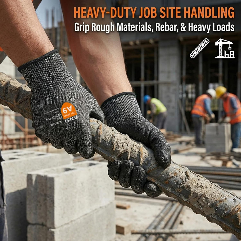 A9 Cut Resistant Work Gloves for Men, Safety Gloves for Men Touchscreen with Reinforced Thumb for Metal Glass Wood