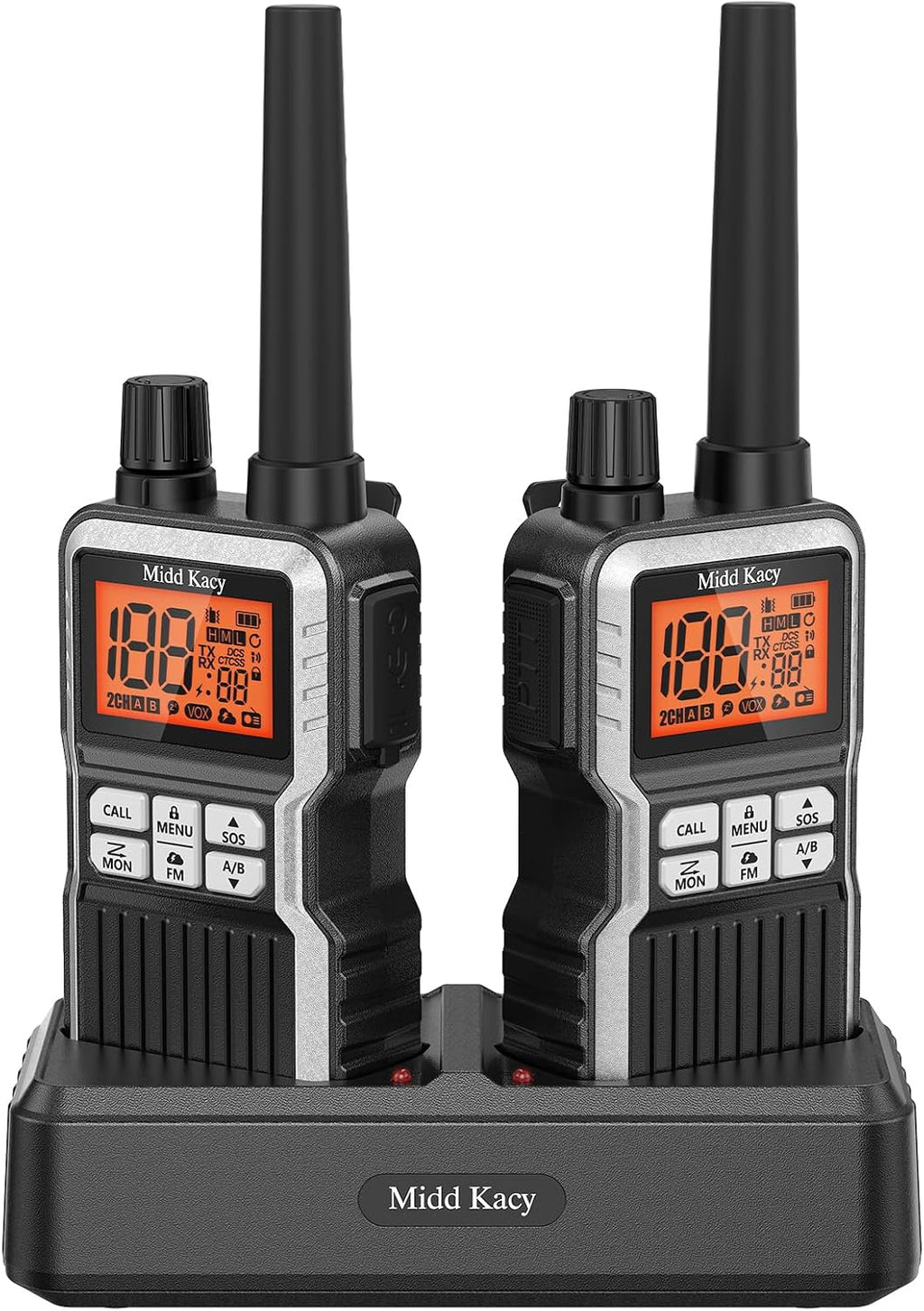Midd Kacy MK108 Walkie Talkies Long Range, GMRS 2 Way Radio (2 Pack) | 60 Channel, 121 Privacy Codes, Waterproof